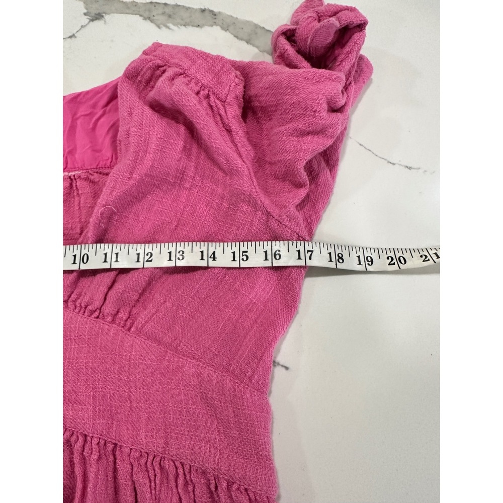 Free People Pink Cotton Button Down V-Neck Midi Dress Womens XS Tie Sleeve Boho - Picture 5 of 6
